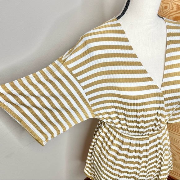 Urban Outfitters Ribbed Striped Surplice V-Neck Romper Gold Yellow White Small - Picture 5 of 11